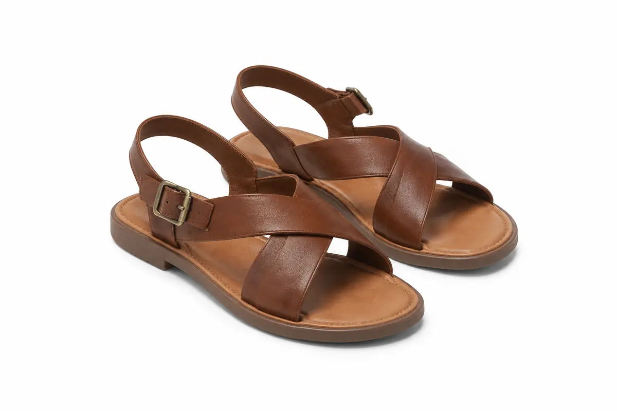 Leather sandals cleanly isolated on a pure white background